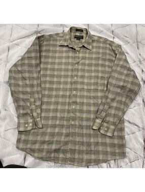 NORTH 44 Shirt Mens Large Plaid Button Down Brown Plaid Long Sleeve Twin Needle